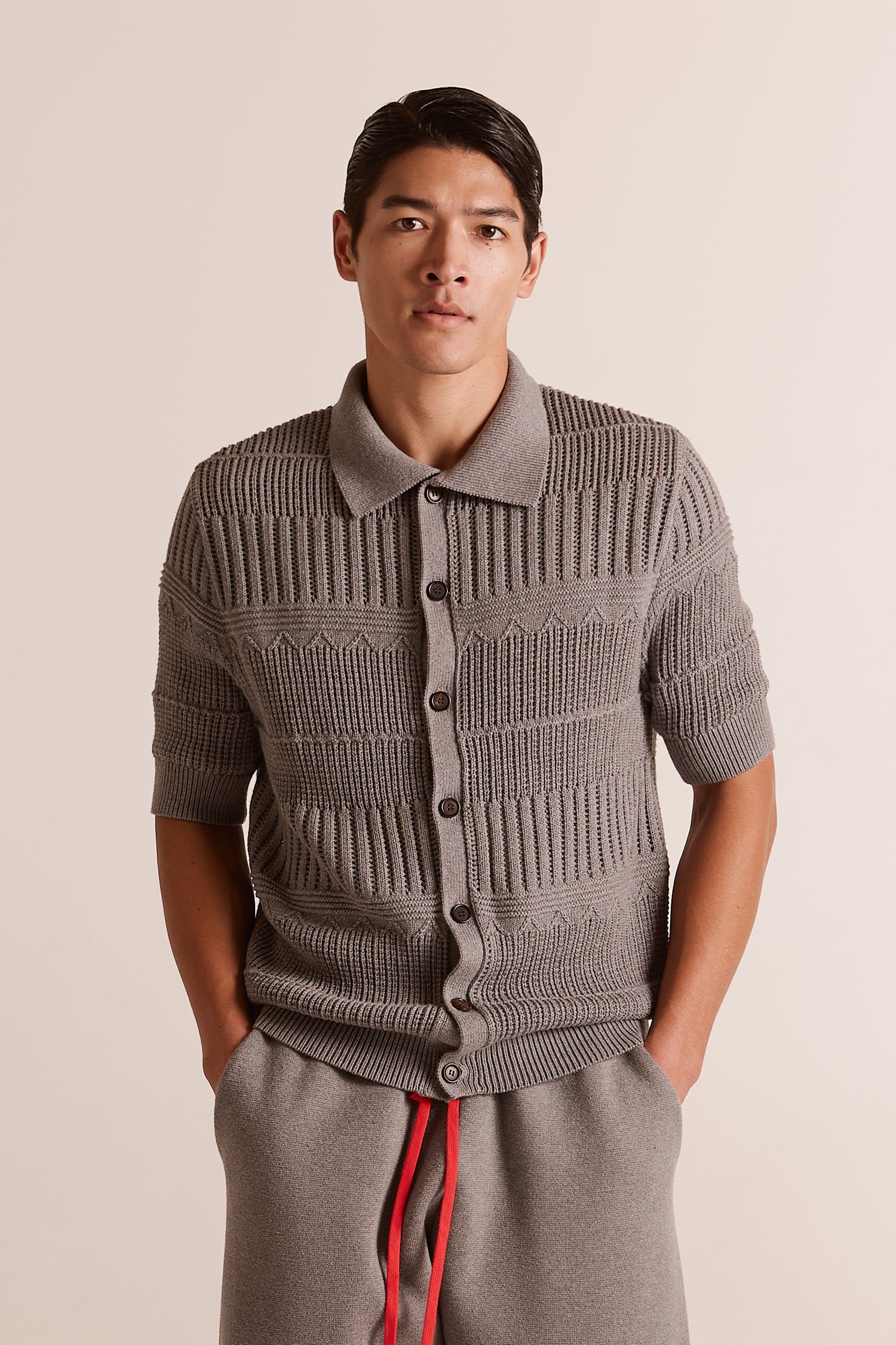 Grey Polo Shirt with Drawstring Pants