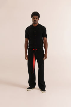 Black Polo Shirt with Red Drawstring
