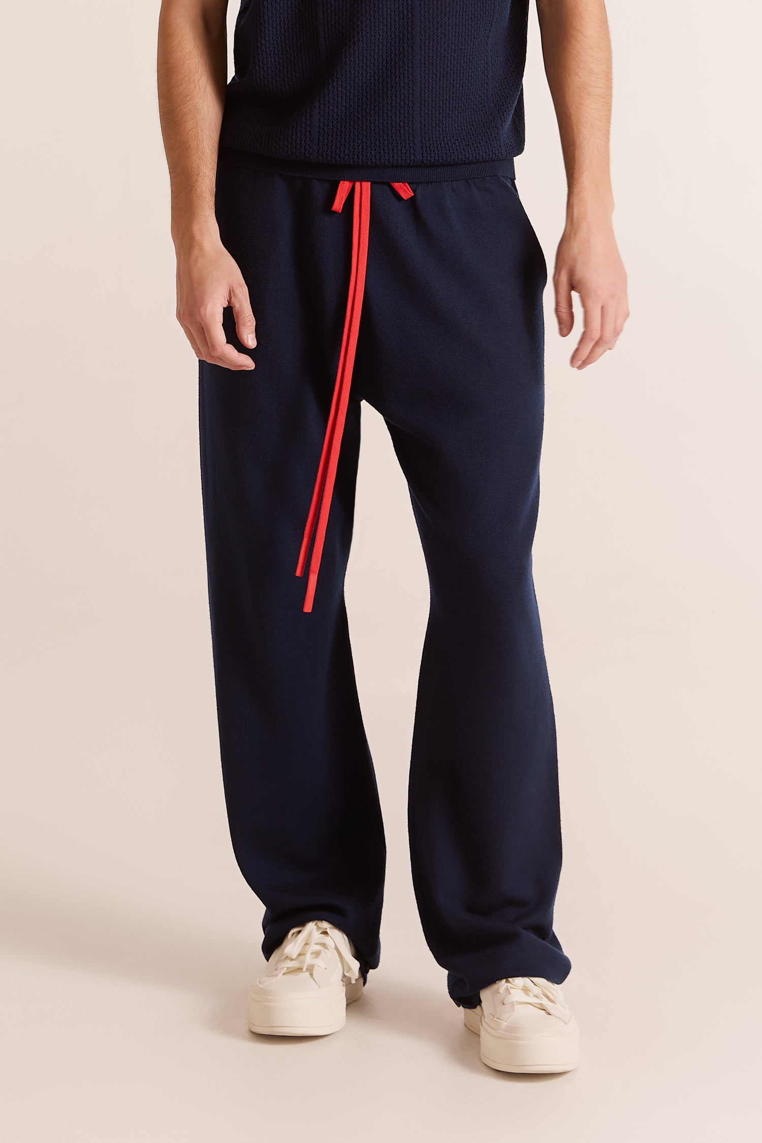 Navy Polo Shirt with Red Drawstring