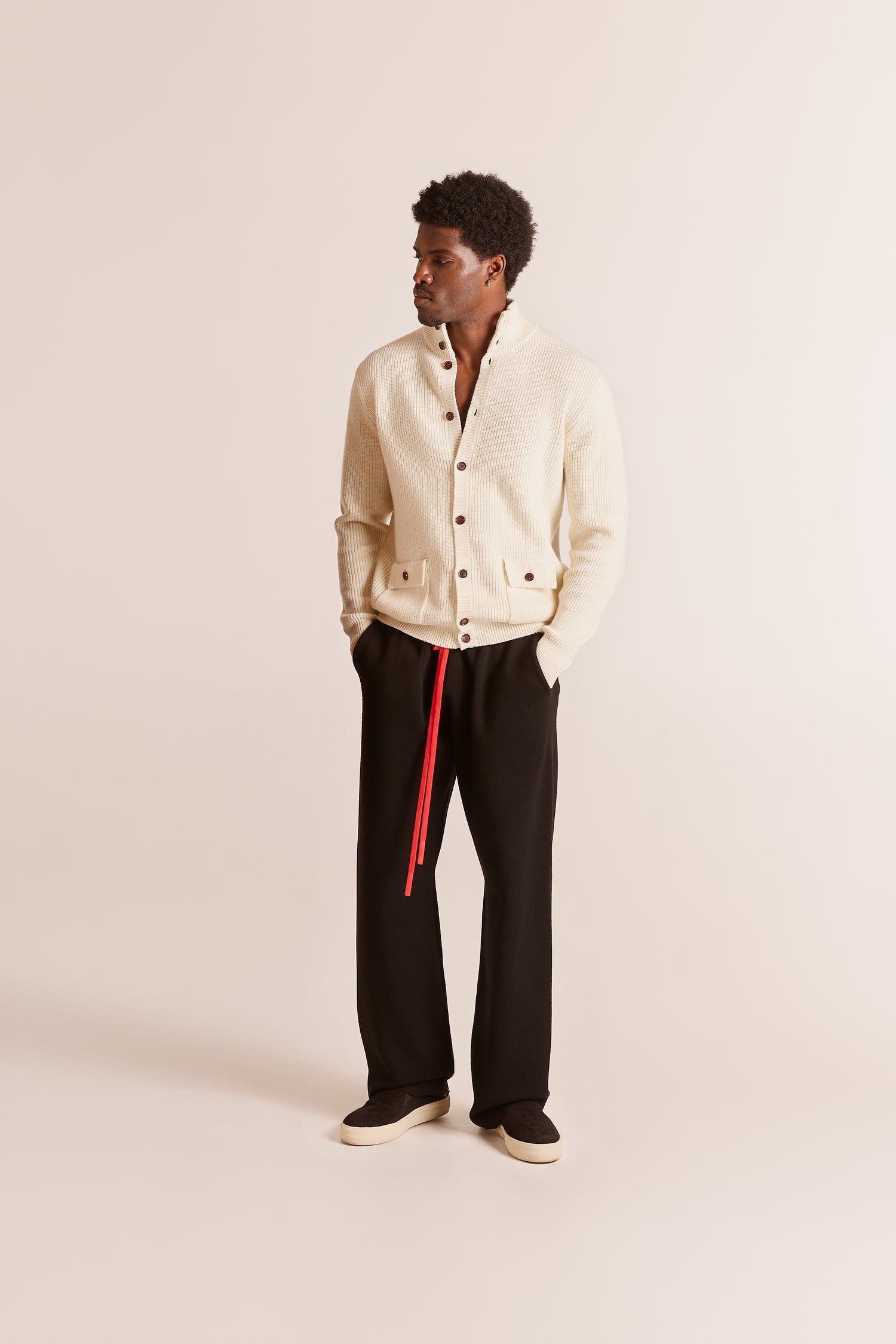 White Cardigan with Black Pants